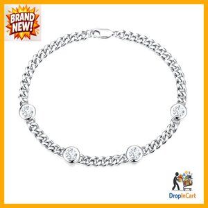 Sterling Silver Cuban Chain Bracelet with CZ Stones Elegant Minimal Jewelry